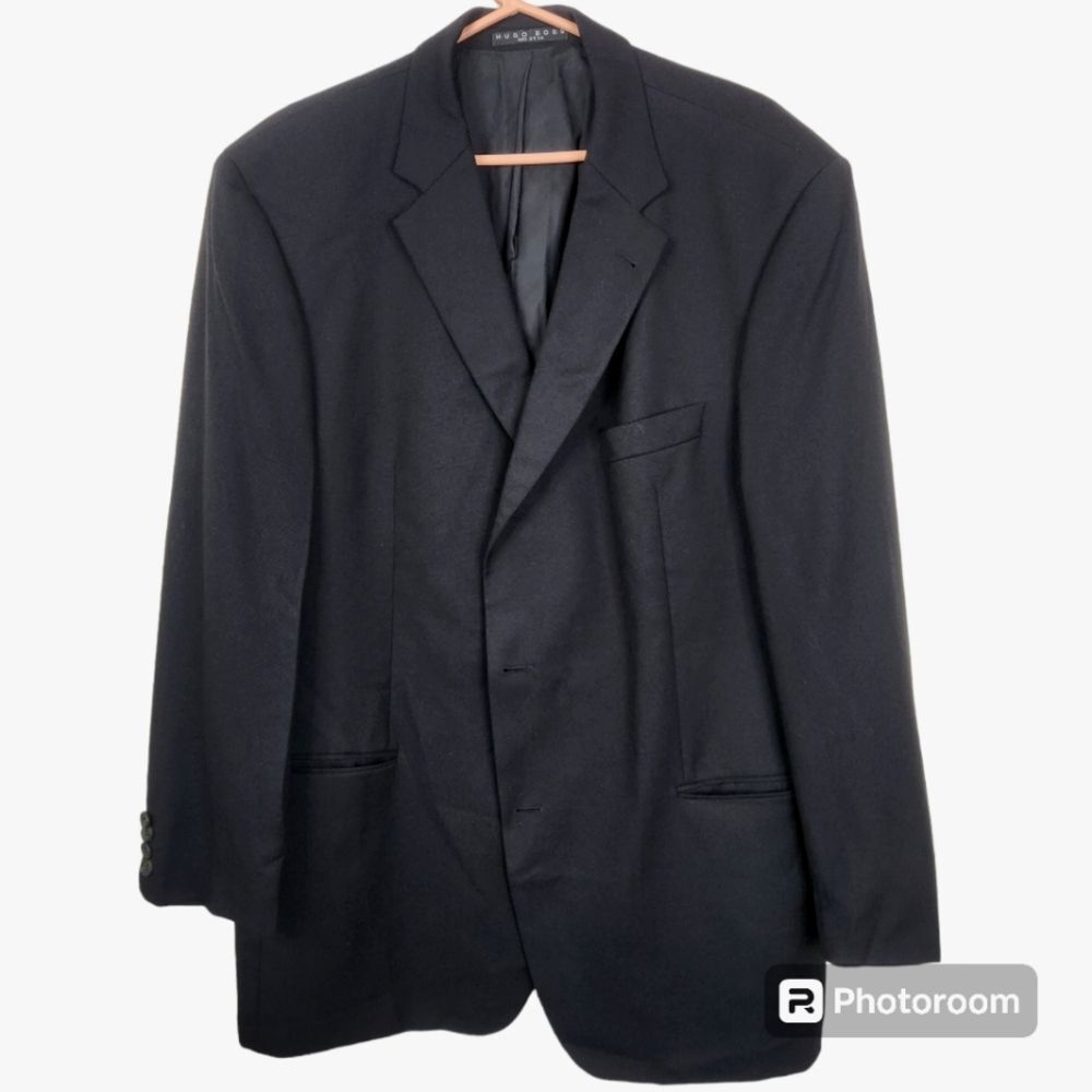 Vintage Hugo Boss Virgin Wool 3 Button Sport Coat Blazer Size 48R Made In USA